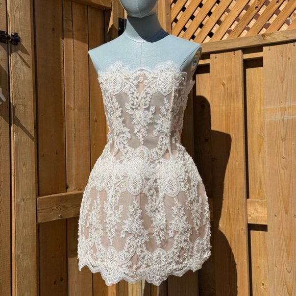 🆕 BRONX & BANCO 🧿 NWOT Maraya Blanc Lace Mini Dress, Sz L US 8 - Picture 2 of 14